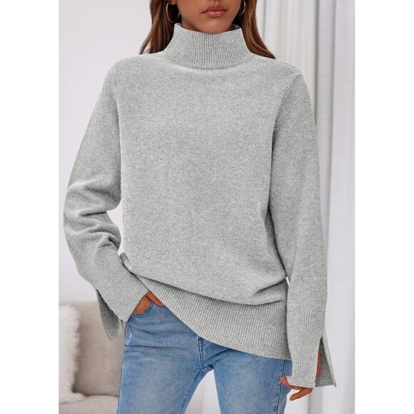Women's Turtleneck Sweater Fall Casual Ribbed Long Sleeve Chunky Knit - Picture 5 of 5